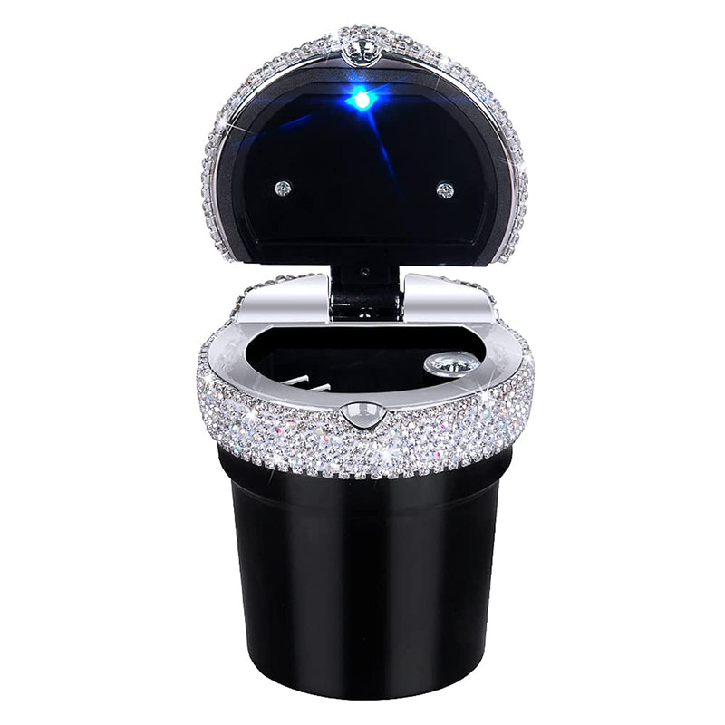 eing Car Ashtray Portable Bling Cigarette Smokeless Cylinder Cup Holder with Blue LED Light Indicator,Car Accessories for Women,Ideal for Car,Home and Office,1 - Pack Black+White 1 -Pack Black+White
