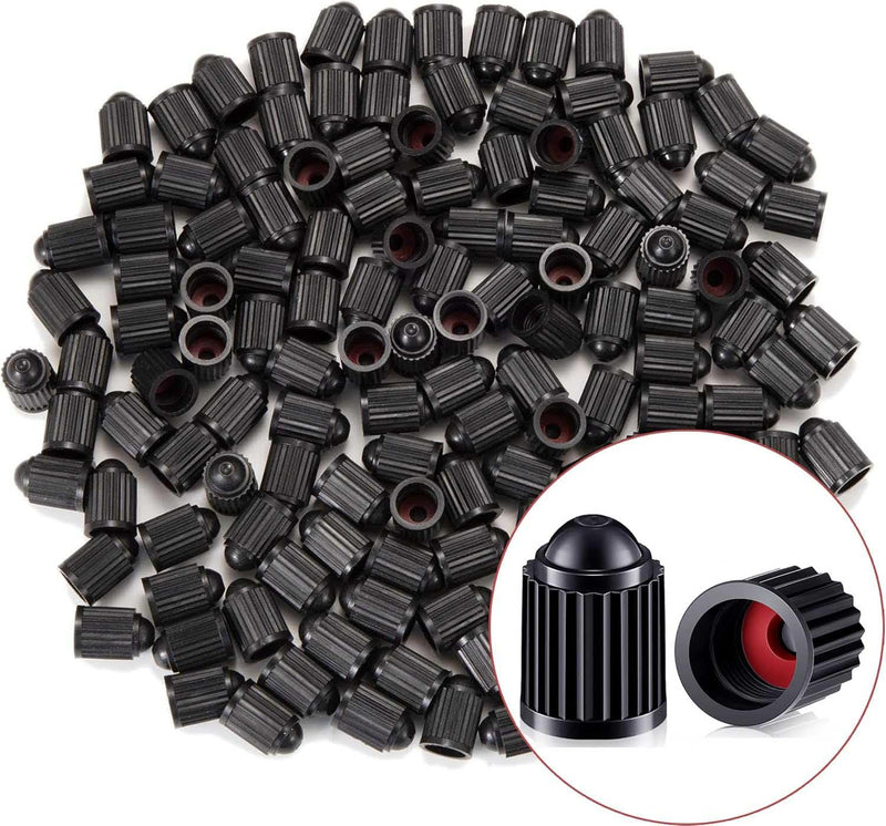 KURAMI Tire Valve Stem Caps 200 Pcs,Black Plastic Valve Caps with Sealing Ring,Valve Stem Caps General for Cars,Bicycles,Motorcycles,Trolleys and Trucks black