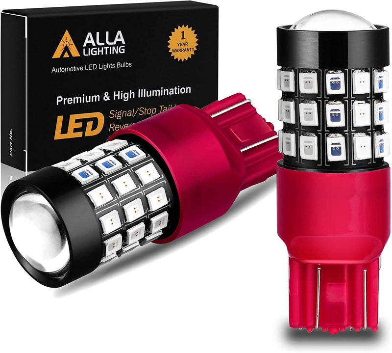 Alla Lighting Upgraded T20 7440 7443 LED Strobe Brake Lights Bulbs, Red Flashing Stop Lamps, W21W 7440LL 7443LL Strobe LED Taillights Replacement for Cars, Trucks, SUVs, Vans Pure Red
