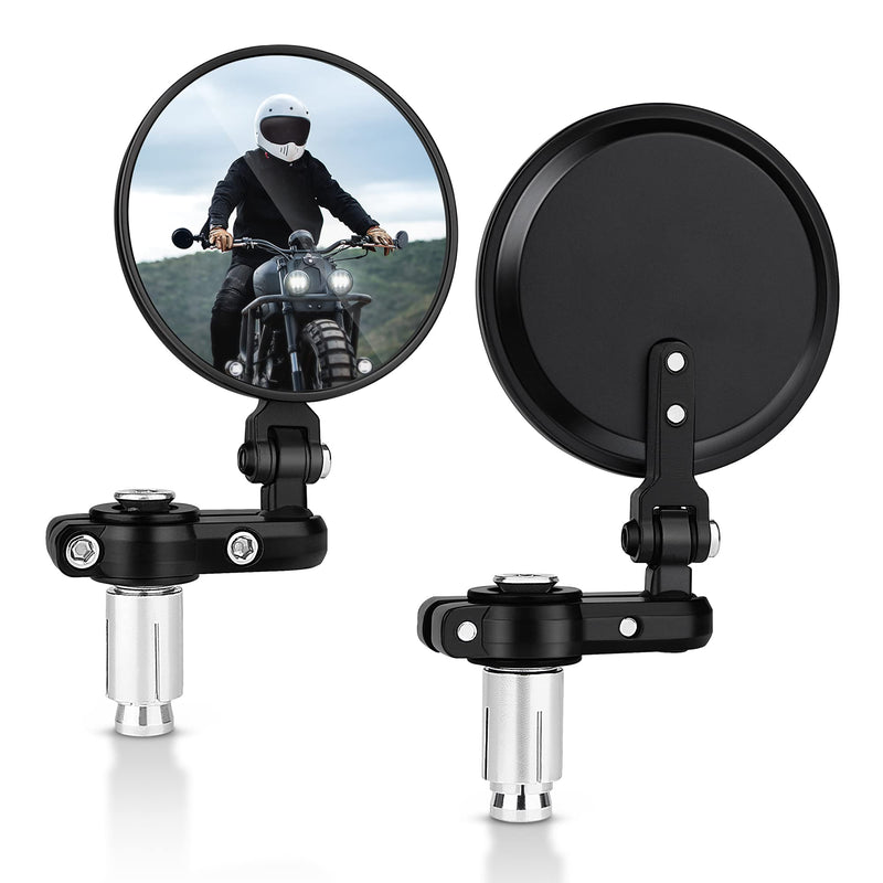 MICTUNING Universal Motorcycle Mirrors - 3 Inch Round Folding Bar End Side Mirror Compatible with Honda, Scooter, Suzuki, Yamaha, Kawasaki, Victory and More Black