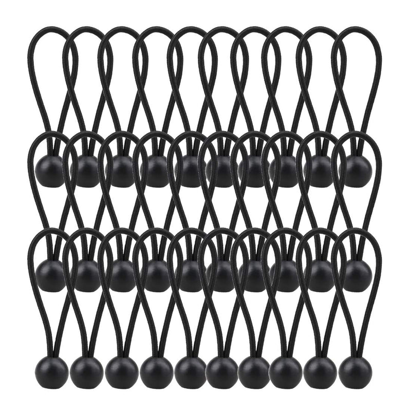 AOPRIE 30 Pack Bungee Balls, Black Ball Bungee Heavy Duty Heavyweight 4 inches Tarp Bungee Cords, Weather Resistant Tie Down Strap 4mm Thickness - for Camping, Tents, Cargo, Holding Wire and Hoses 4 In