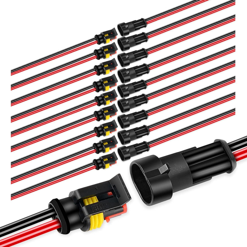Nilight - 50020R 2Pin Way 16AWG Waterproof Wire 1.5mm Series Terminal Connector-10 Pack,2 Years Warranty 2Pin Wire Harness 10Sets