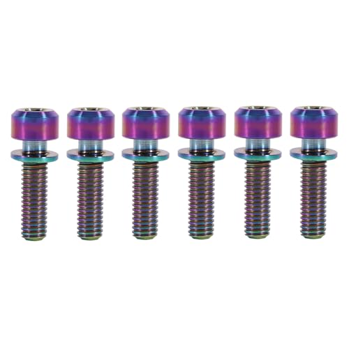 Bike Stem Bolt, Alloy Hex Tapered Rainbow Washers 6Pcs Oil Slick Finish Bicycle Headset Screw for Road Mountain Cyclists Assembly Maintenance Upgrades