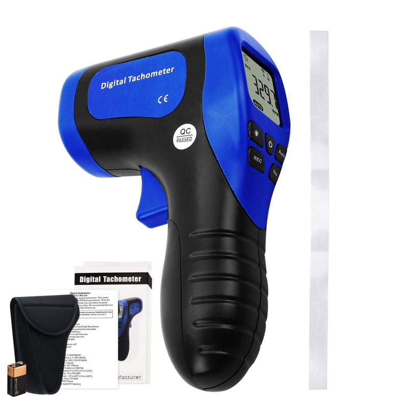 Laser Photo Tachometer Motor Speed Gauge Tester Non-Contact RPM Meter Motor Speed Gauge Gun - Accurate RPM Measurement with Rotational Record (Digital Tachometer) Digital Tachometer