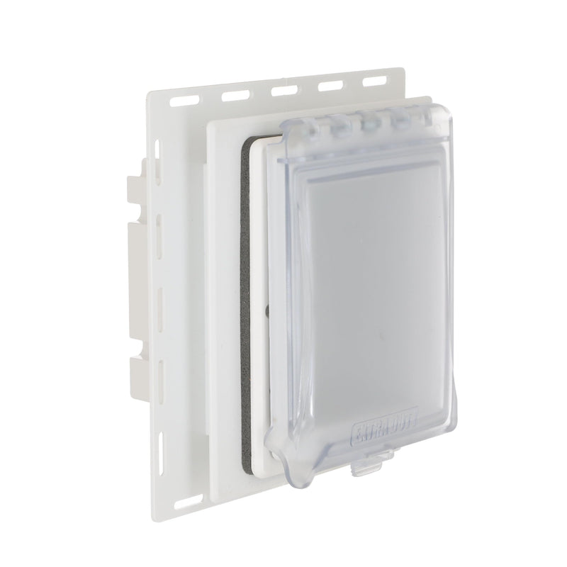 TayMac MR420CW 1-Gang Recessed Enclosure Extra Duty, 6-in-1 Nonmetallic Weatherproof in-Use Cover, Horizontal/Vertical, White Clear/White 1 Gang Wall Plate