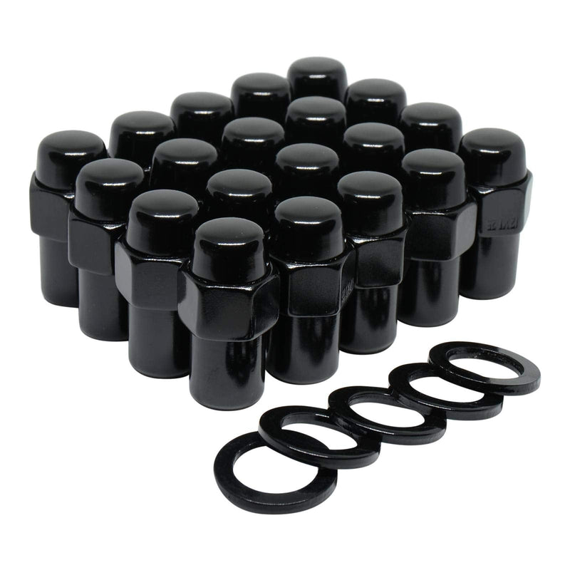 Cragar Standard Mag Lug Nut 1/2"-20 Black with Black Standard Washer Set of 20 Pcs