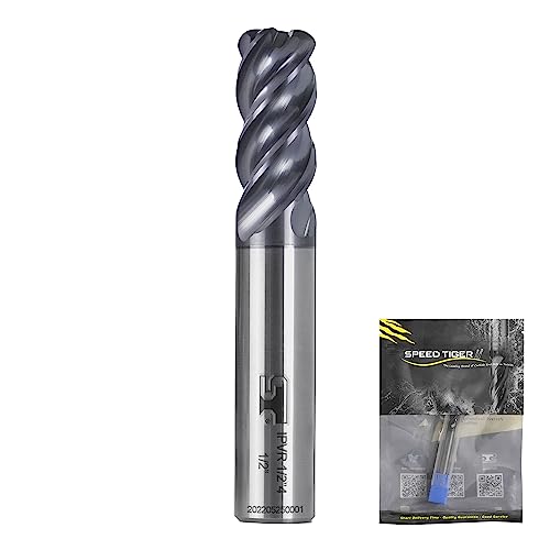 SPEED TIGER Carbide Corner Radius End Mill - 4 Flute - IPVR1T5/16 0.015" 4 (1 Piece, R0.015, 5/16") - Unequal Flute Spacing & Helix Design - for Titanium - Mill Bits Sets for DIYers & Professionals 5/16 in