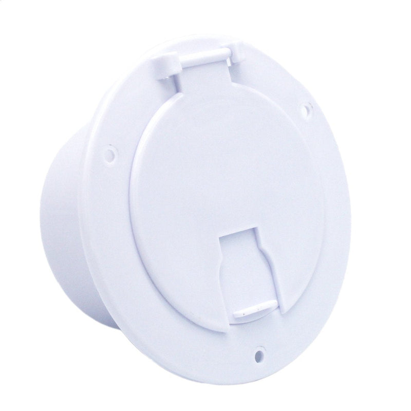 X-Haibei RV Cable Hatch, Round Trailer Camper Electric Power Cord Cable Hatch Cover for 30/50 Amp Cord, Fits 3-3/8 inch Dia. Hole, White Flip Up Cover