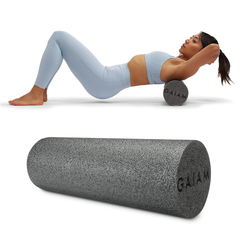 Gaiam Restore Foam Roller for Muscle Massage - Deep Tissue Muscle Massager for Sore Muscles & Stimulation - Total Body Pain Relief, Back, Neck, Foot, Calf, Leg, Arm (18 Inch and 36 Inch) 18-Inch 18" Roller (Grey)