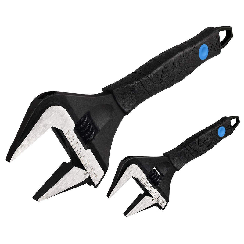 MAXPOWER Stubby Adjustable Wrench Deep Jaw Wide Opening, 6-Inch and 10-Inch Plumbing Wrench Set with Kitbag Wide Jaw 6,10-inch