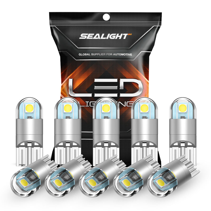 SEALIGHT 194 LED Bulb 6000K White, License Plate Light, Dome Light, T10 168 2825 W5W 3030 Bright Chips Wedge for Replacement Light Bulb, Map Trunk Door Courtesy Dash LED Light Bulb,Pack of 10 T10/194