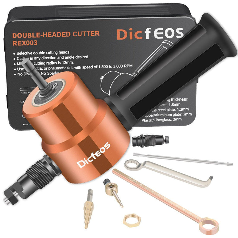 Dicfeos Double Head Sheet Metal Cutter, Versatile Nibbler Drill Attachment for Straight Curve and Circle Cutting, Maximum 14 Gauge Steel, Perfect for Home DIY and Car Repair Gold