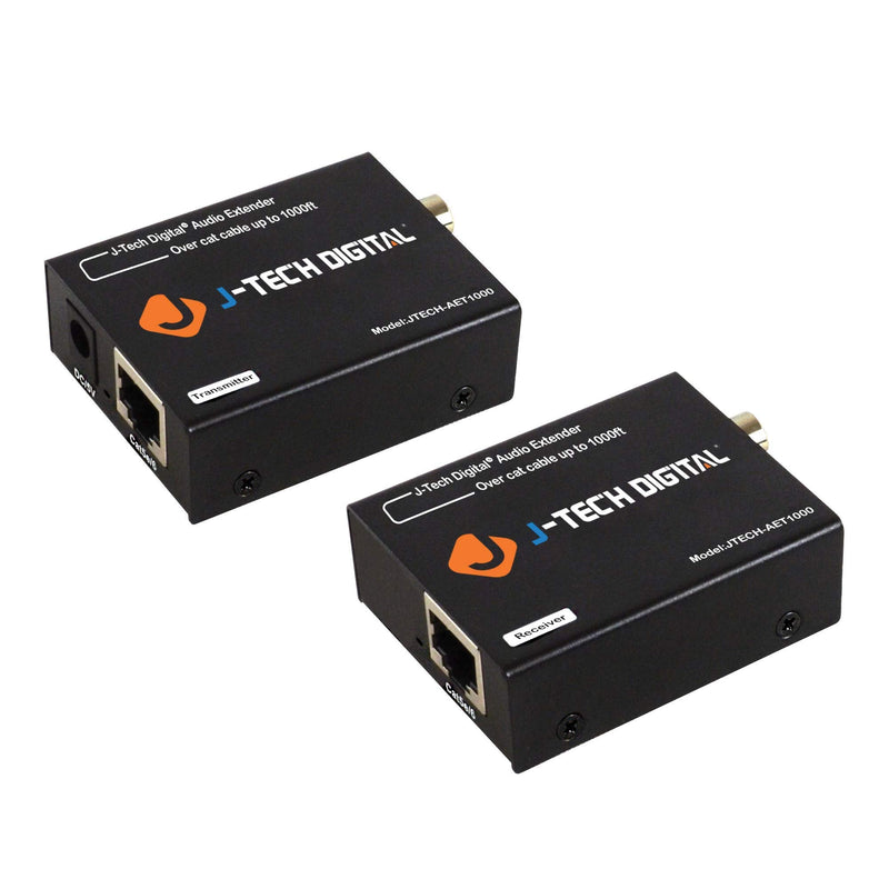 J-Tech Digital Digital Audio Extender Converter for Optical/Coaxial Audio Over Single Cat5e/6 Cable (PoC) up to 990’ (300m) for Dolby Digital, DTS 5.1, DTS-HD, PCM [JTECH-AET1000] Audio Extender 990ft with Optical & Coaxial