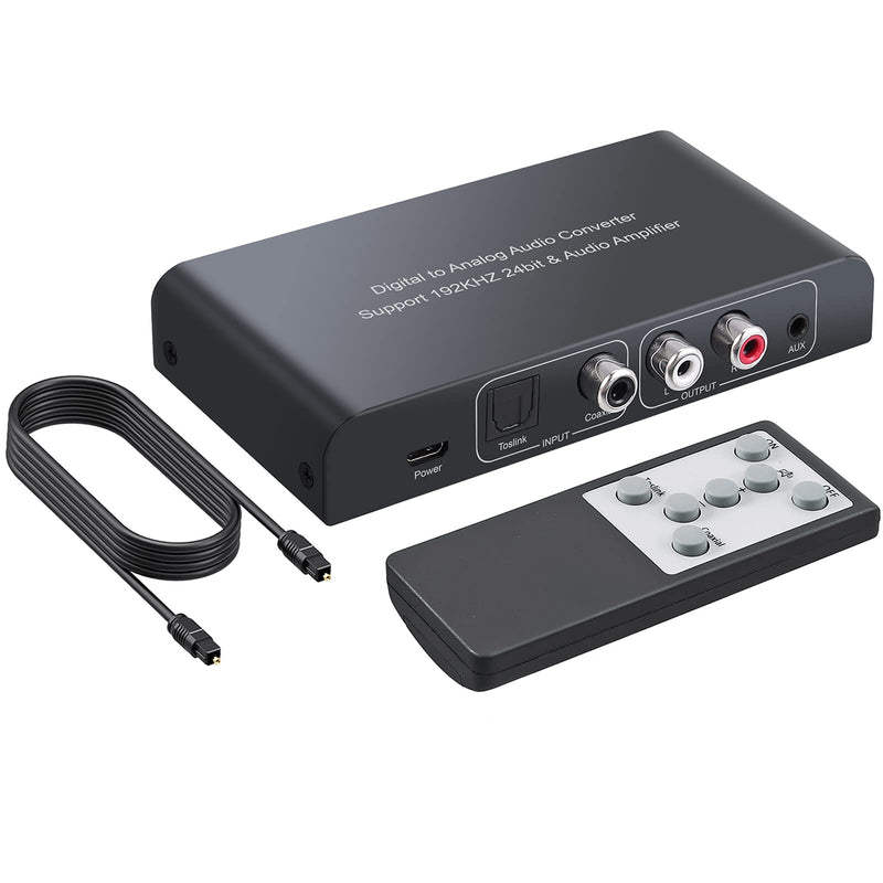 PROZOR 192KHz Digital to Analog Audio Converter Digital Toslink Coaxial SPDIF Optical Input RCA 3.5mm Output Converter with Volume Adjustable Remote Control 192kHz DAC One Input with IR Control