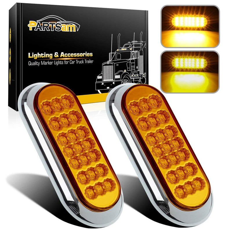 Partsam 2Pcs 6-1/2" Oval Amber Led Trailer Lights 21 LED Flange Mount w Reflectors Turn Signal Park Side Marker LED Light for Truck Trailer Trail Bus 12V LED Trailer Parking Light w Chrome Bezels