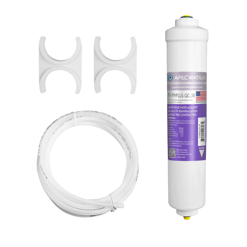 APEC Water Systems PHPLUSKIT-38 10" US Made Alkaline High Purity pH+ Calcium Carbonate Inline Filter Kit with 3/8" D Tubing Quick Connect