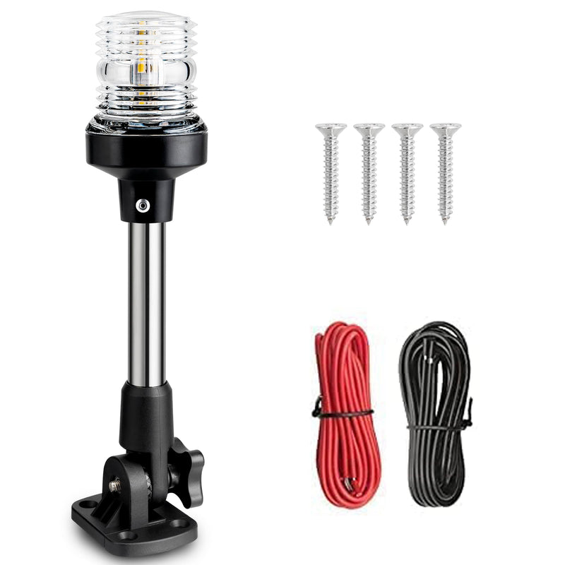 Young Marine Boat Anchor Light 3-Nautical Mile White LED Fold Down Stern Light for Pontoon and Fishing Boat All Round 360° White LED 12-24V (9" Foldable) 9" Foldable