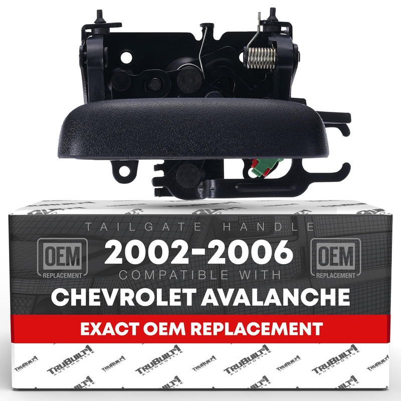 T1A Tailgate Handle Assembly - Compatible with 2002-2006 Chevrolet Avalanche 1500, 02-06 Avalanche 2500; 02-06 Cadillac Escalade EXT - Liftgate Latch Handle - Textured Black - OEM 15086873, 19209650 Black Handle