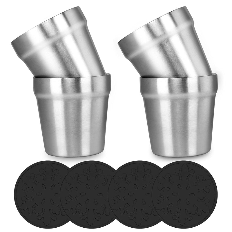 Youda Stainless Steel Double Walled Insulated Cups(Set of 4) Stackable, Coffee Cup/Tea Cup/Chilling Beer Glasses, Great for Toddlers, for Travel, Outdoor, Camping&Everyday(6 oz, Silver) Silver-6oz-4 Pack