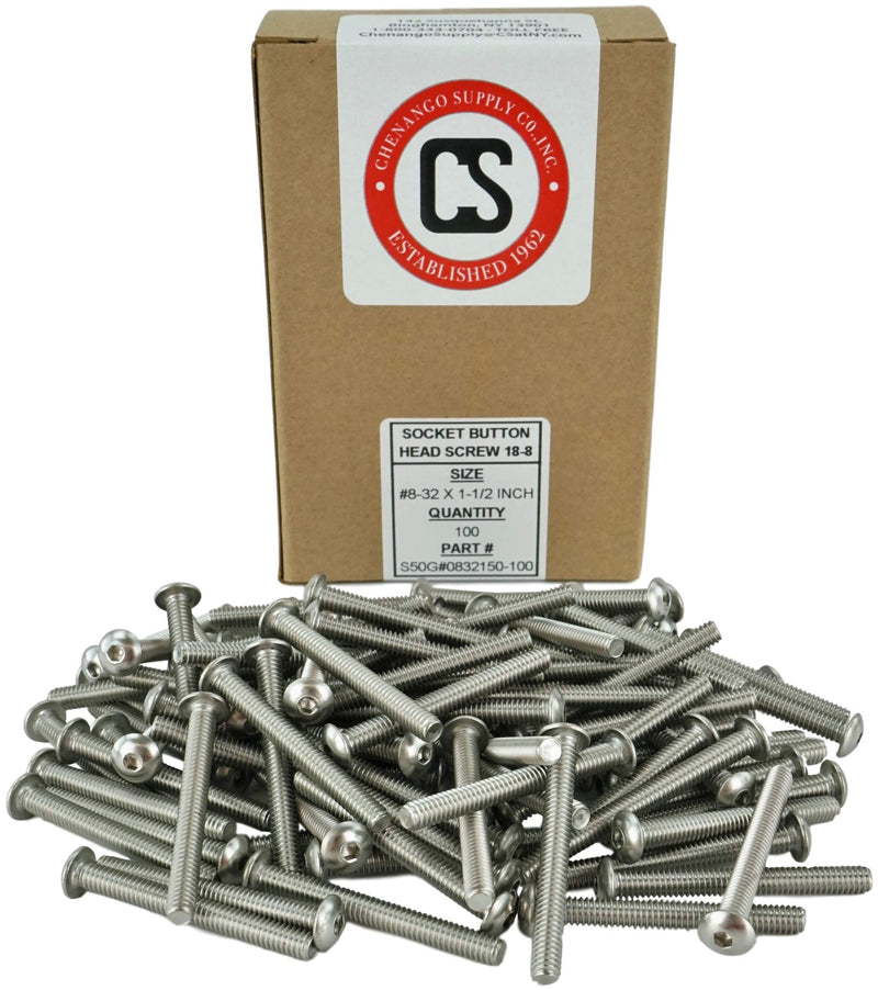 Stainless #8-32 x 1-1/2" (1/2" to 2" Available) Socket Button Head Cap Screws, Full Thread, Hex Drive, Stainless Steel 18-8, Machine Thread (8-32 x 1-1/2") 8-32 x 1-1/2"