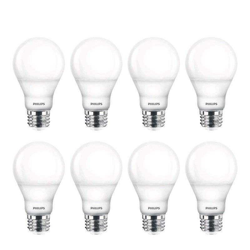 Philips LED 538322 LED Dimmable A19 Soft White Light Bulb with Warm Glow Effect: 800-Lumen, 2700-2200-Kelvin, 9.5-Watt, E26 Base, Frosted, 8-Pack 8 Pack 60-Watt Equivalent