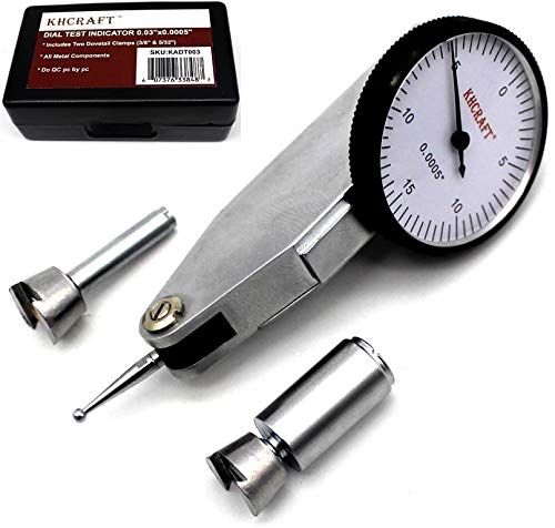 Professional Dial Test Indicator 0-0.03"x0.0005" Steel Hardened All Metal Components with 2 Steel Dovetail Clamps 3/8'' and 5/32'' in Storage Case