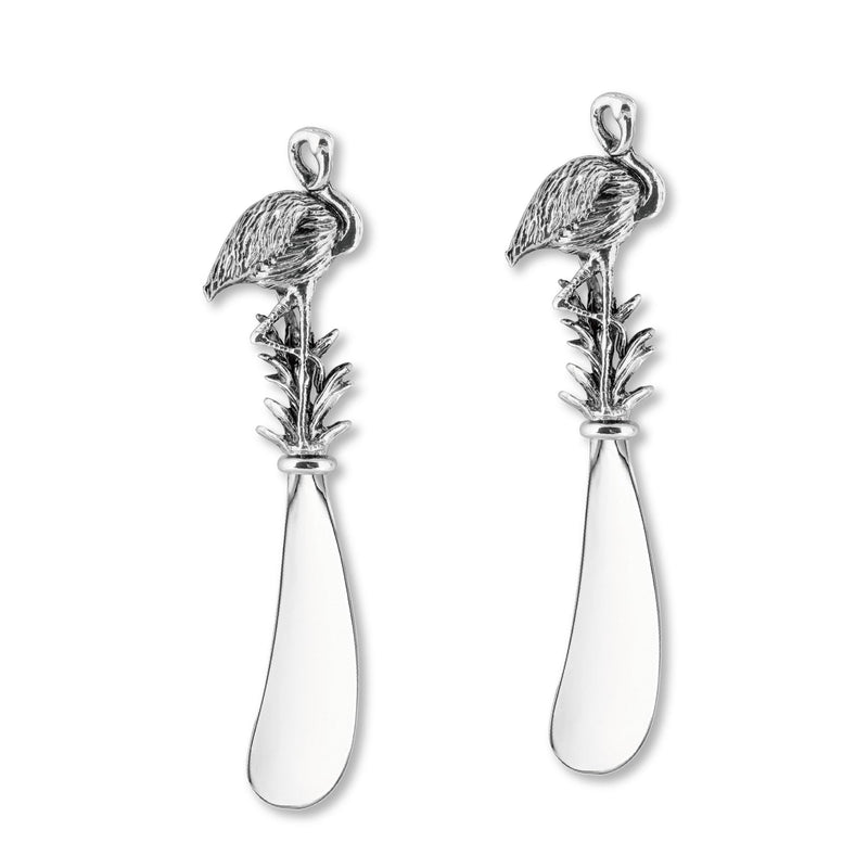 Wine Things American Flamingo Cheese Spreader Set, Zinc Alloy Butter Spreaders with Decorative Handles for Cheese, Cream, and Dips, Silver, 5 Inch, Set of 2