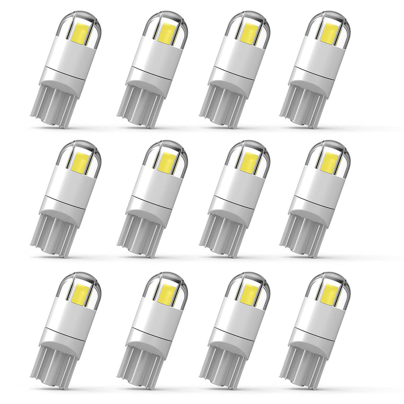 194 Led Car Bulb 3030 Chipset 2SMD T10 194 168 W5W Led Wedge Light Bulb 1.5W 12V License Plate Courtesy Step Map Lights Trunk Lamp Clearance Lights (12pcs) White