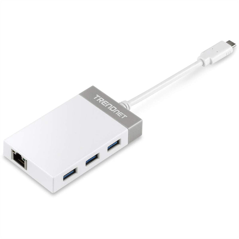 TRENDnet USB C to Ethernet Gigabit Adapter, TUC-ETGH3, Compact USB Type C Hub, 3 x USB 3.0 Ports, 1 x RJ-45 Gigabit Ethernet Port, Windows and Mac Compatible, White USB-C 1 x Gigabit| 3 x USB
