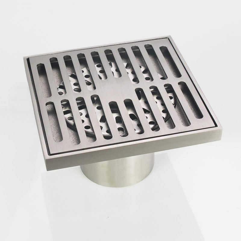 PHASAT Brass Floor Drain Contemporary 4 inches Square, with Removable Strainer,Brushed Nickel,80601N Brushed Nickel
