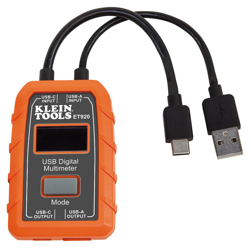 Klein Tools ET920 USB Power Meter, USB-A and USB-C Digital Meter for Voltage, Current, Capacity, Energy and Resistance Electric Circuit Testing Device USB-A and USB-C Meter