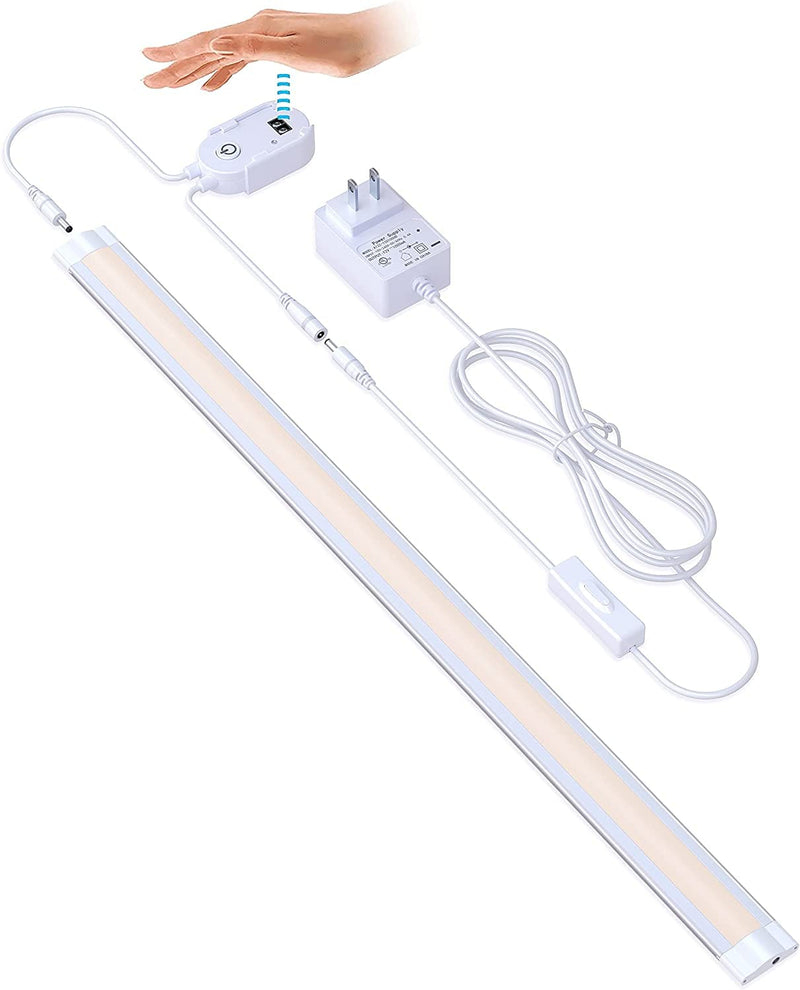 Under Cabinet Lighting LED 20In Kitchen Under Counter Light Fixtures Dimmable with Manual Sensor Control,Desk,Over Sink,Tool Box Hutch Light Bar Plug in,3000K Warm White,Sliver White,1pcs