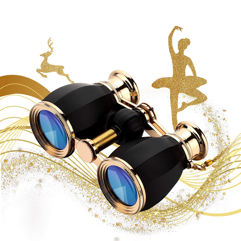 ESSLNB Opera Glasses Binoculars for Women Adults 4X30mm Theater Glasses Compact Binoculars for Theater and Concerts Antique Binoculars with Case Removable Chain (Black) Black