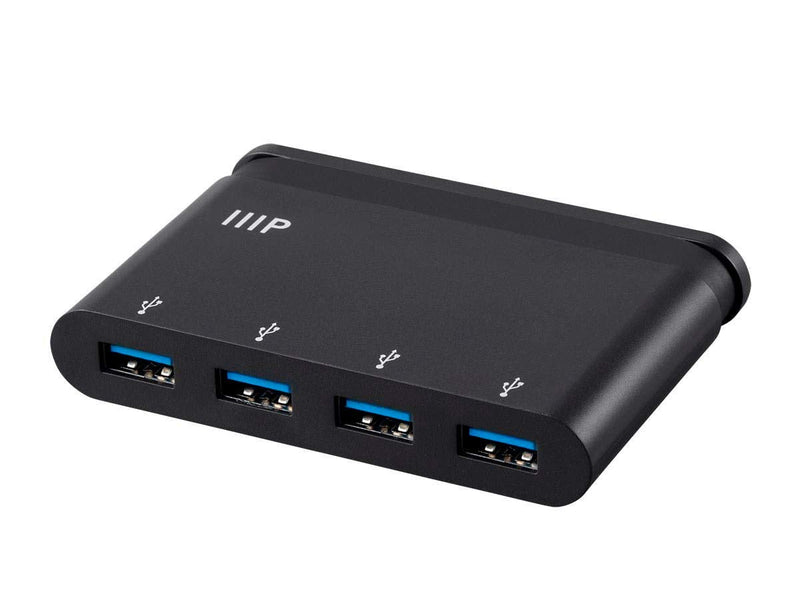 Monoprice 133570 USB-C to 4-Port/USB 3.0 Hub Adapter - Black with Folding USB Type-C Connector - Mobile Series
