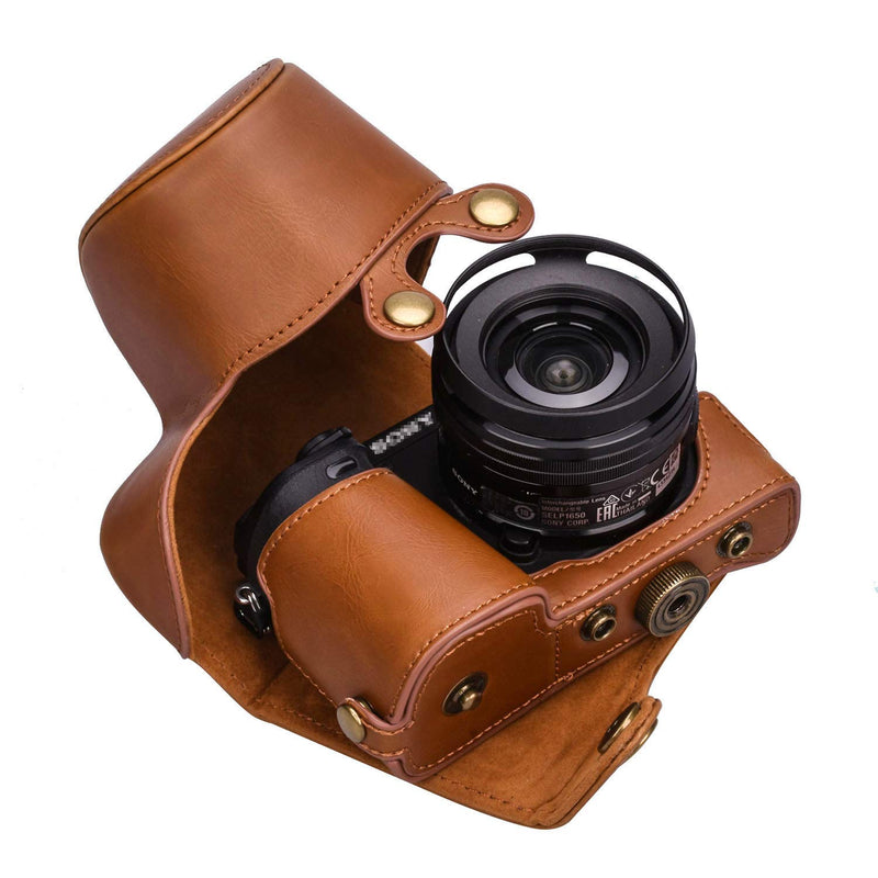 XEVN for sony a6400 case,for sony a6300 case,Premium PU Full Body Leather Camera Case Bag for sony alpha a6300 a6000 a6100 a6400 Fit 16-50mm Lens with Camera Shoulder Strap(Brown) a6000 Series-Brown