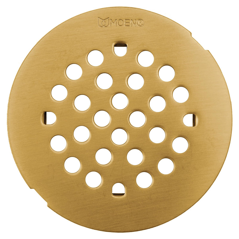 Moen Snap-In Shower Drain Cover For Use with 3-inch Shower Drain, Brushed Gold, 101663BG | 3" drain compatibility, snap-in installation, brushed gold finish, drain cover replacement, easy install