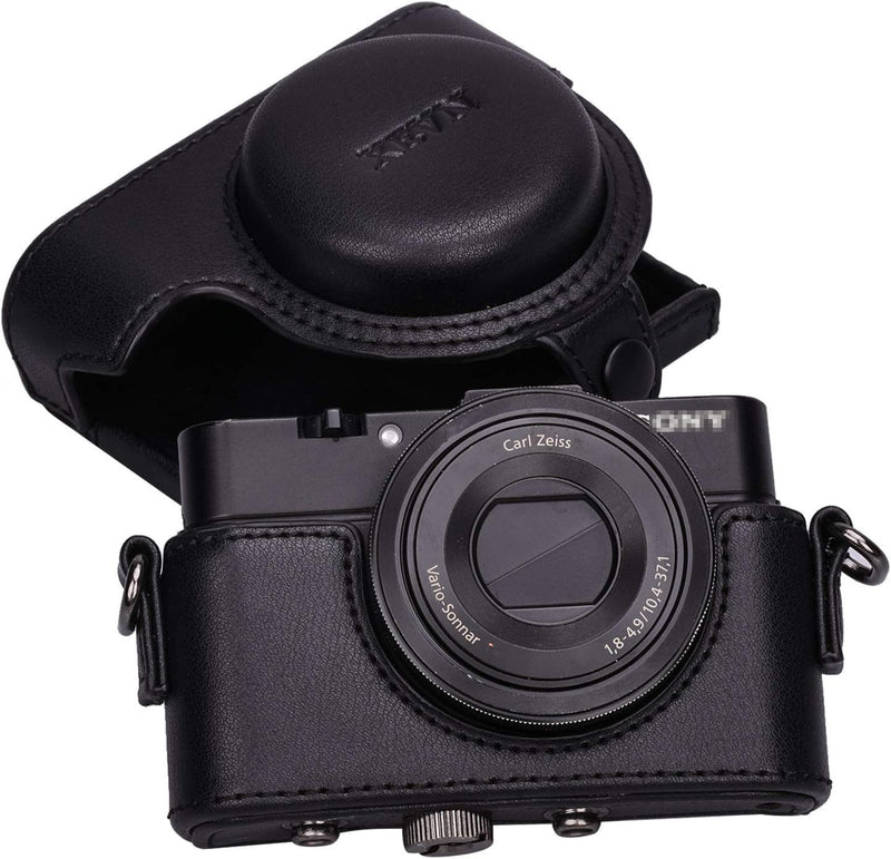 XEVN Sony RX100 Protective Leather Camera Case Bag for DSC-RX100 Mark II, III, IV, V, VI, VII M6 5A M3 with Shoulder Strap Black