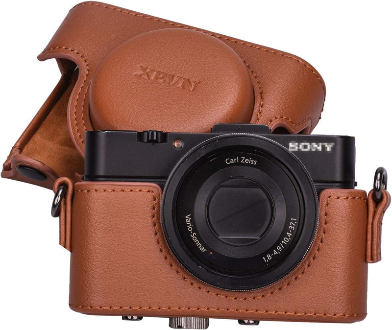 XEVN for Sony rx100 case,for Sony rx100 vi case,dsc-rx100 Mark ii,dsc-rx100 iii.dsc-rx100 iv,dsc-rx100 v RX100 vii m6 5a m3 Protective Leather Camera Case Bag with Camera Shoulder Strap Brown
