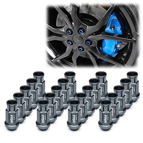 Gunmetal 20 PCS M12x1.5 Lug Nuts Short 50mm Tuner Open End Aluminum Wheels Rims Cap WN01 GUNMETAL