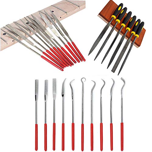 26Pcs File Set: 6Pcs 160mm Wood Rasp Hand Metal Tools + 10Pcs 160mm Mini Diamond Needle Files + 10Pcs 140mm Mini Diamond Riffler Set for Metal, Wood, Plastic, Jewelry 4*160