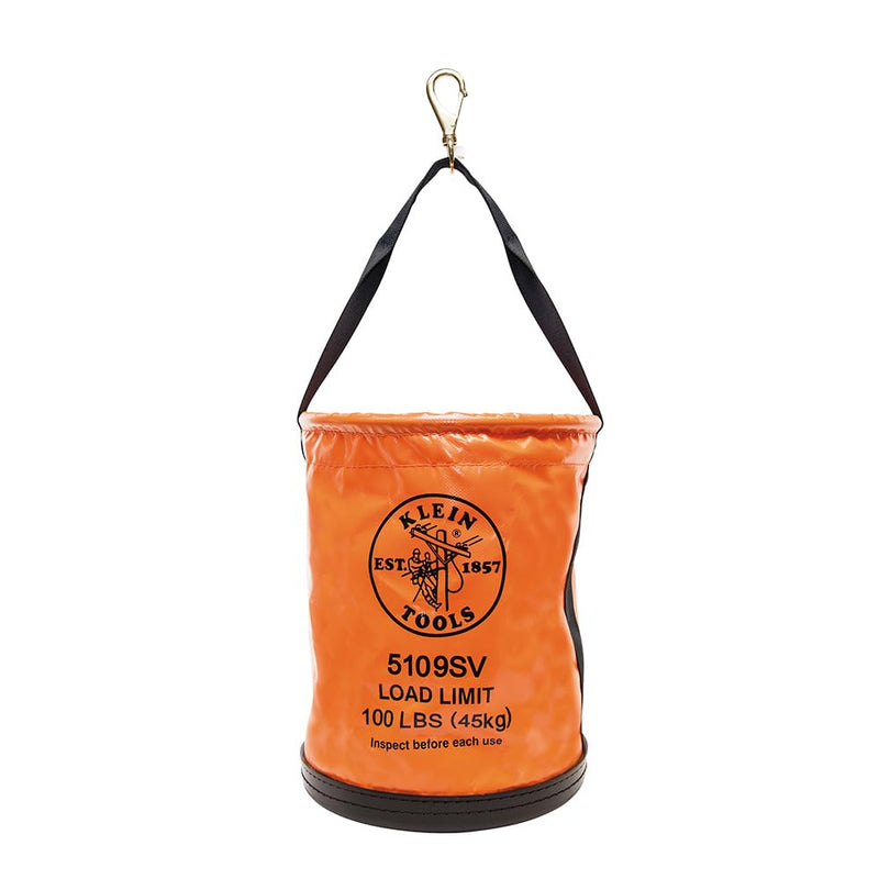 Klein Tools 5109SV Tool Bucket, Vinyl Lineman Bucket with Swivel Snap and Web Handle, 12-Inch, 100-Pound Load Rated Tool Holder Vinyl with Swivel Snap Hook Canvas Bucket