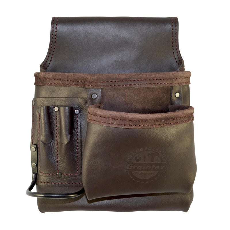 Graintex OS2201 5 Pocket Right Handed Oil Tanned Leather Nail & Tool Pouch Dark Brown Color for Constructor/Electrician/Plumber