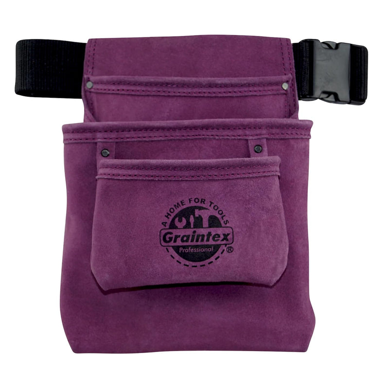 Graintex SS2082 3 Pocket Nail & Tool Pouch Purple Color Suede Leather with 2” Webbing Belt for Constructors, Electricians, Plumbers, Handymen