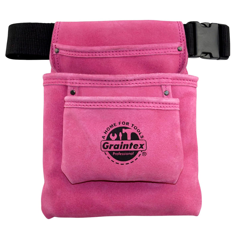 Graintex SS2033 3 Pocket Nail & Tool Pouch Pink Color Suede Leather with 2â€ Webbing Belt for Constructors, Electricians, Plumbers, Handymen