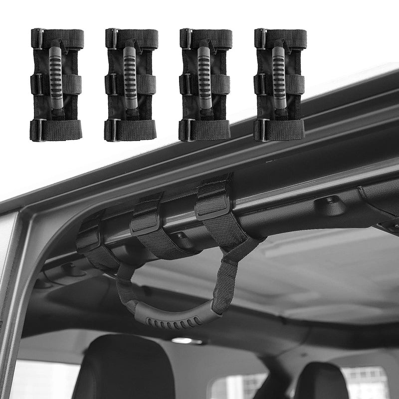JeCar Roll Bar Grab Handles Grip Handle for Jeep Wrangler CJ YJ TJ JK JK JL JLU JT Sports Sahara Freedom Rubicon & Unlimited 1955-2020 4Pcs (Black) Black