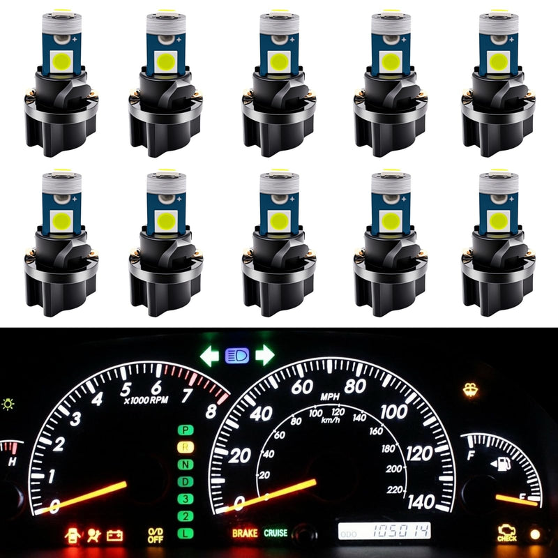 WLJH 10 Pack White Canbus T5 Led Bulb 2721 37 74 Wedge Lamp PC74 Twist Sockets Dash Dashboard Lights Instrument Panel Cluster Leds Car Replacement