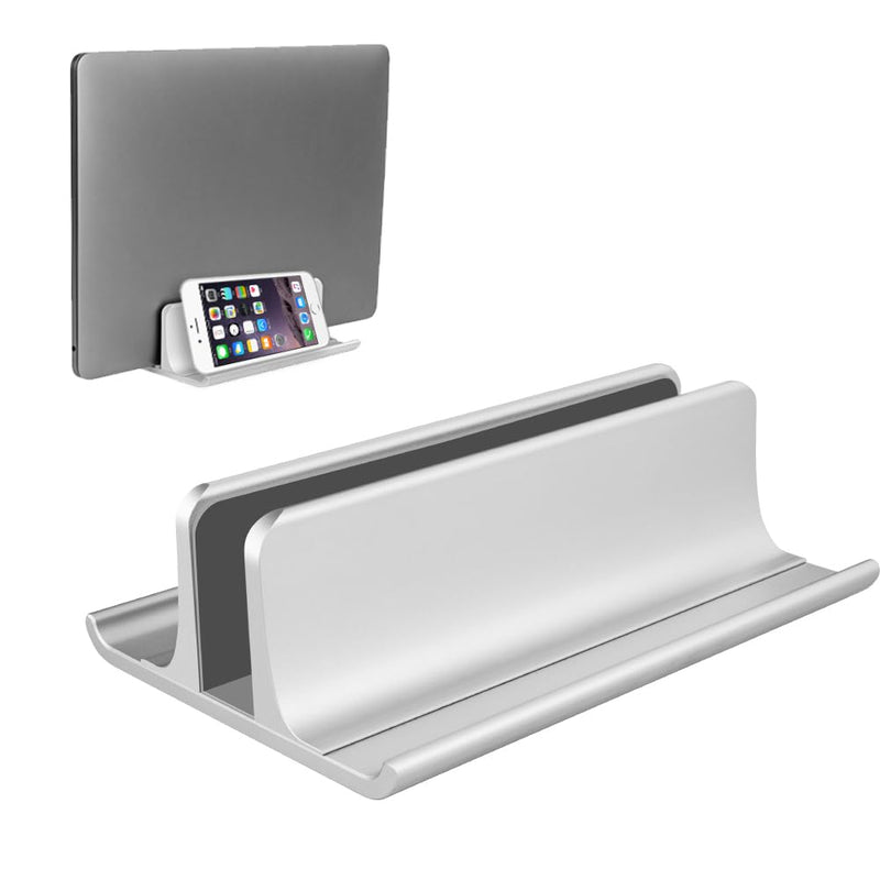 Vaydeer 3-in-1 Aluminum Laptop Stand Vertical Laptop Stand Holder for Desk with Adjustable Dock, Space-Saving Organizer for All MacBook, Surface, Samsung, HP, Dell, up to 17.3 inch Silver