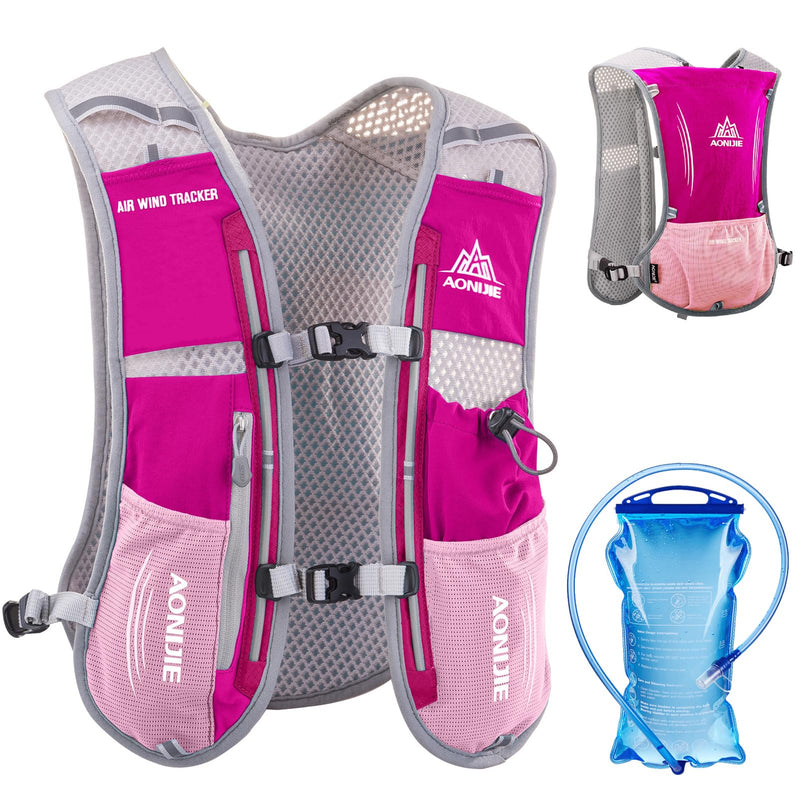 Azarxis Hydration Running Vest Backpack Pack 5L 5.5L for Women and Men Jogging Trail Race Marathon Cycling Hiking #1 Rose Red (5L) - with a Water Bladder (1.5L)