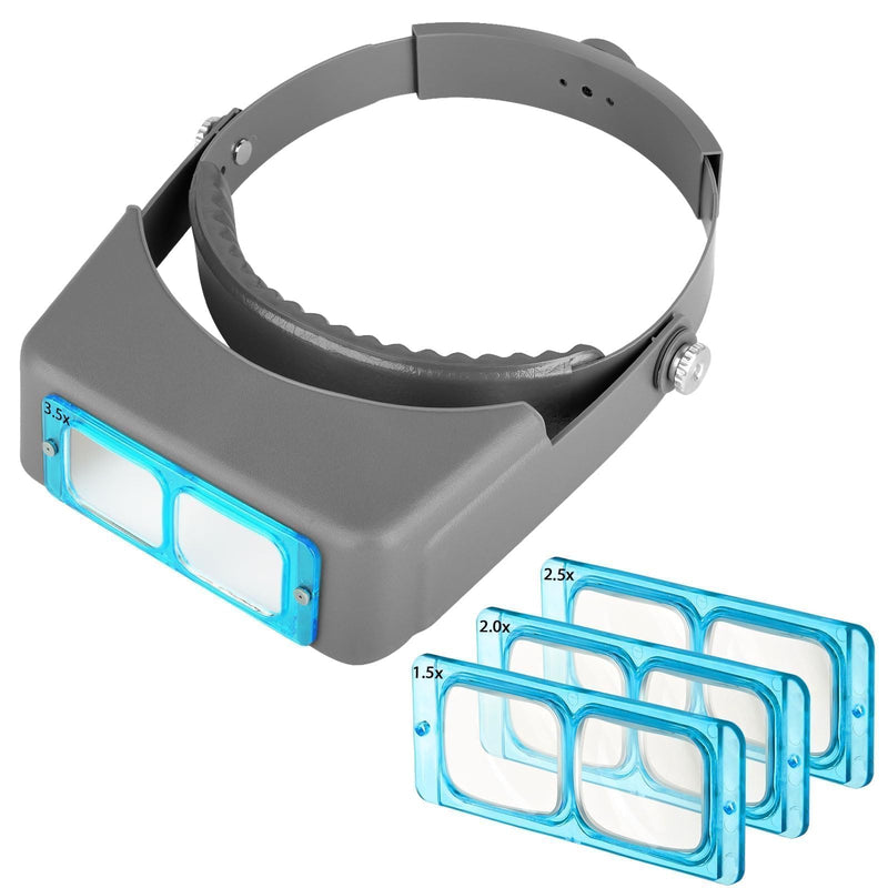 SUNJOYCO Head Mount Magnifier, Headband Magnifying Glasses 1.5X 2.0X 2.5X 3.5X, Headband Magnifier with 4 Optical Glass Lenses, Jewelers Visor for Close Work, Reading, Sewing, Watch Repair, DIY Crafts