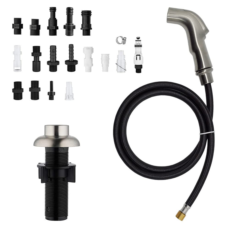 Houtingmaan Kitchen Sink Sprayer Replacement, Side Sprayer, Kitchen Sink Faucet Sprayer Hose,Sprayer Head Replacement,Sink Spray Head,17 ADAPTERS,Sink Sprayer Brushed Nickel